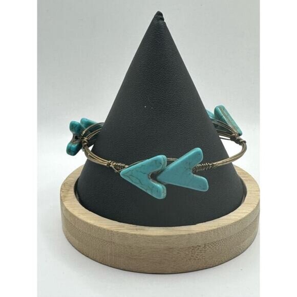 Faux Turquoise Stone Arrowhead Wire Wrapped Bangle Bracelet - Picture 2 of 4